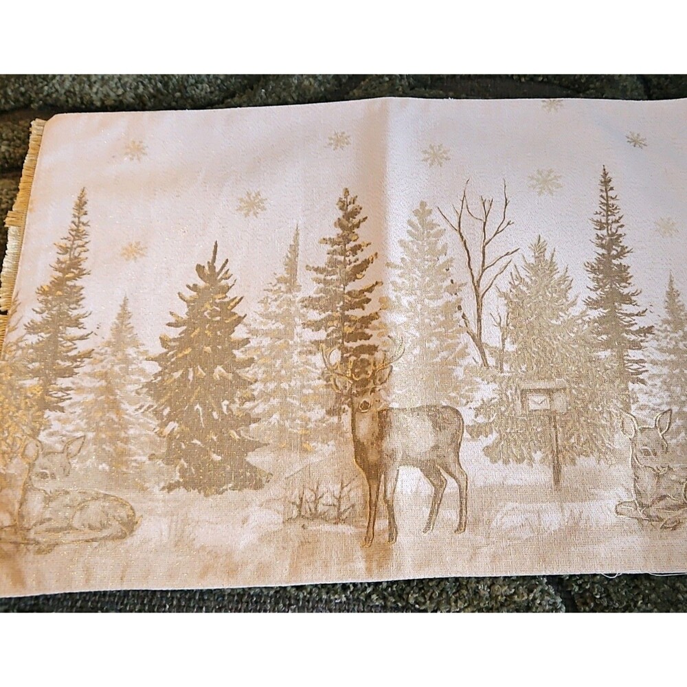 Max Studio Home Set of 4 Winter Deer Trees Cotton Metallic Placemats Beige/Gold